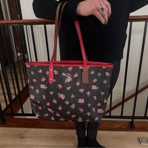 Coach Floral Tote Bag - Black and Pink